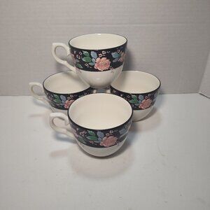 Set of 4 Sakura Sango Victoria’s Garden 1988 Pink Rose Floral Coffee Mugs 8102